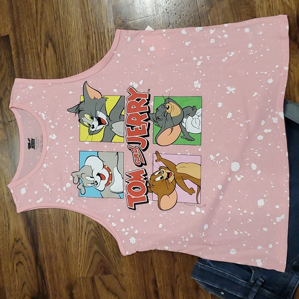 Womens Tom & Jerry pink graphic tank top size XL